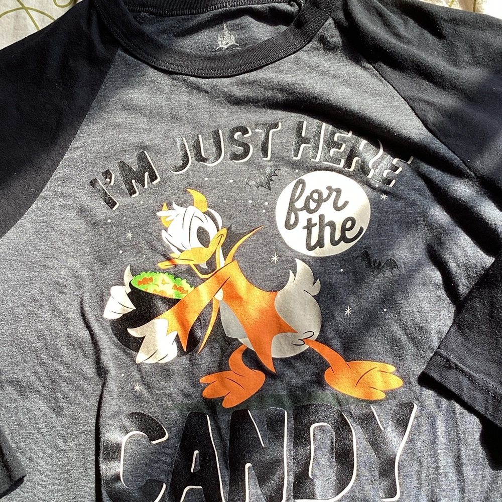 Disney Black and Gray Donald Duck 3/4 Sleeve Halloween Tee